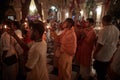 Vrindavan, 22 October 2016: A group of people offering fire at t Royalty Free Stock Photo