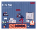 Vrksasana tree yoga pose. Woman doing yoga at home. Healthy lifestyle. Vector web site design template. Landing page Royalty Free Stock Photo