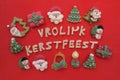 Vrolijk Kerstfeest, Dutch Merry Christmas with marzipan Christmas symbols