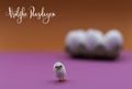 Vrolijke Paasdagen image with a toy chick and an egg carton in the background. Royalty Free Stock Photo