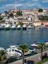 VRSAR, CROATIA - 06/19/2018: View from city port to Saint Martin`s Church