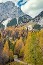 Vrsic pass - alpine road in Slovenia surrounded by colorful trees