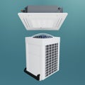 Ceiling air conditioner and outdoor vrf unit. 3d render