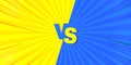 Vs fighting a comic background. Mega idea for comics, in retro style. Vector illustration of yellow and blue Royalty Free Stock Photo