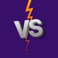 VS letters on ultraviolet background with lightning. Versus Vector Illustration