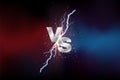 Vs lightning, versus duel poster. Superhero boxing match, dj neon light logo, fight or battle contest. Challenge element