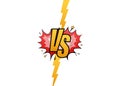 VS Versus Blue and red comic design. Battle banner match, vs letters competition confrontation. Vector illustration. Royalty Free Stock Photo