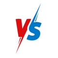 Vs or versus text logo for battle or fight game vector flat cartoon red blue color symbol design emblem logotype