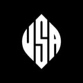 VSA circle letter logo design with circle and ellipse shape. VSA ellipse letters with typographic style. The three initials form a Royalty Free Stock Photo