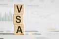 VSA . text on wood cubes. text in black letters on wood blocks Royalty Free Stock Photo