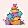 Vsai stack of colorful pots and pans creating kitchenware mountain Royalty Free Stock Photo