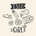 VSCO girls, sea turtles, scrunchies and water bottles. Trendy shirt design for vsco girls Royalty Free Stock Photo