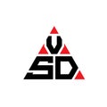 VSD triangle letter logo design with triangle shape. VSD triangle logo design monogram. VSD triangle vector logo template with red Royalty Free Stock Photo