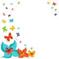 vSet of spring vector drawings of butterflies, flowers