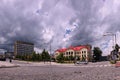 Vsetin, Czech republic - June 02, 2018: Namesti Svobody square with historical building of health school and high building of Vsac