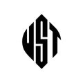 VST circle letter logo design with circle and ellipse shape. VST ellipse letters with typographic style. The three initials form a Royalty Free Stock Photo