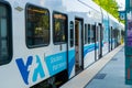 VTA Train arriving at the Middlefield station in south San Francisco bay