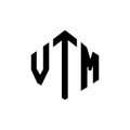 VTM letter logo design with polygon shape. VTM polygon and cube shape logo design. VTM hexagon vector logo template white and Royalty Free Stock Photo