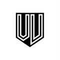 VU Logo monogram shield geometric white line inside black shield color design