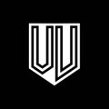 VU Logo monogram shield geometric black line inside white shield color design