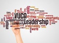 VUCA leadership word cloud and hand with marker concept