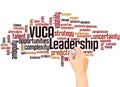 VUCA leadership word cloud and hand writing concept