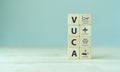 VUCA and strategic management. Wooden cubes with VUCA icon