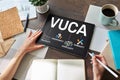 VUCA world concept on screen. Volatility, uncertainty, complexity, ambiguity. Royalty Free Stock Photo