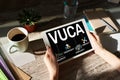 VUCA world concept on screen. Volatility, uncertainty, complexity, ambiguity Royalty Free Stock Photo