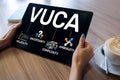 VUCA world concept on screen. Volatility, uncertainty, complexity, ambiguity. Royalty Free Stock Photo