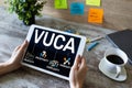 VUCA world concept on screen. Volatility, uncertainty, complexity, ambiguity. Royalty Free Stock Photo