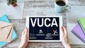 VUCA world concept on screen. Volatility, uncertainty, complexity, ambiguity. Royalty Free Stock Photo