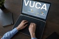 VUCA world concept on screen. Volatility, uncertainty, complexity, ambiguity Royalty Free Stock Photo
