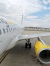 Vueling airlines plane craft waiting for departure from the Barcelona Airport, Catalonia, Spain