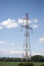 high voltage tower on blus cloudy sky background