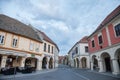 Franjo Tudjman street, the main street of the Slavonia city of Vukovar, in northern Croatia, with its iconic old Vartex buildings