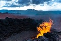 Vulcanic Landscape with fire of the Timanfaya National Park in Lanzarote, Canary Islands, Spain