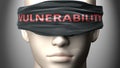Vulnerability can make us blind - pictured as word Vulnerability on a blindfold to symbolize that it can cloud perception, 3d