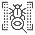 Vulnerability scan line icon. Bug search vector illustration isolated on white. Virus scan outline style design