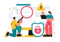 Vulnerability and Threat Management Solutions Vector Illustration featuring Data Breach Security Attack, Hacker Fraud, and Coding Royalty Free Stock Photo