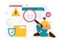 Vulnerability and Threat Management Solutions Vector Illustration featuring Data Breach Security Attack, Hacker Fraud, and Coding Royalty Free Stock Photo