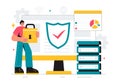 Vulnerability and Threat Management Solutions Vector Illustration featuring Data Breach Security Attack, Hacker Fraud, and Coding Royalty Free Stock Photo
