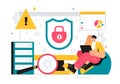 Vulnerability and Threat Management Solutions Vector Illustration featuring Data Breach Security Attack, Hacker Fraud, and Coding Royalty Free Stock Photo