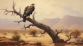 Vulture on branch desert landscape. Generative AI