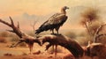 Vulture on branch desert landscape. Generative AI