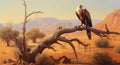 Vulture on branch desert landscape. Generative AI