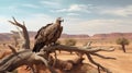 Vulture on branch desert landscape. Generative AI