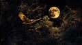 Majestic Eagle Flying Under Full Moon at Night, Dramatic Forest Scene Royalty Free Stock Photo