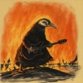 Vulture Guitarist: A Commissioned Artwork Inspired By Wes Wilson, Robert John Thornton, And Ben Shahn Royalty Free Stock Photo