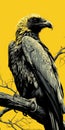 Noir Comic Art: Darkly Detailed Vulture On Yellow Background